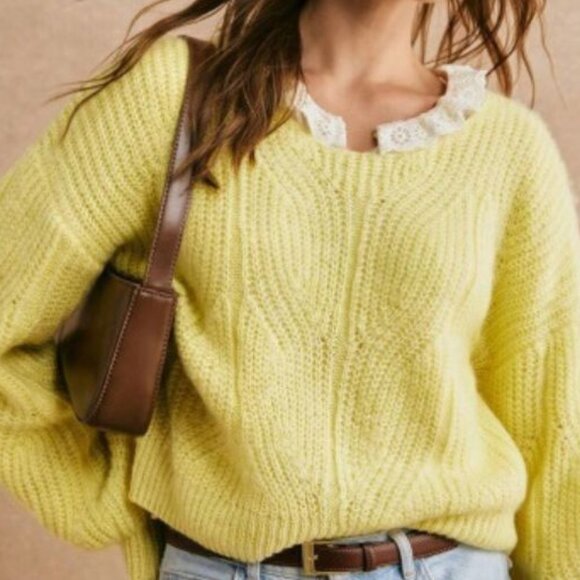 NWT Yellow Knit Loose Fit Sweater - Picture 1 of 9